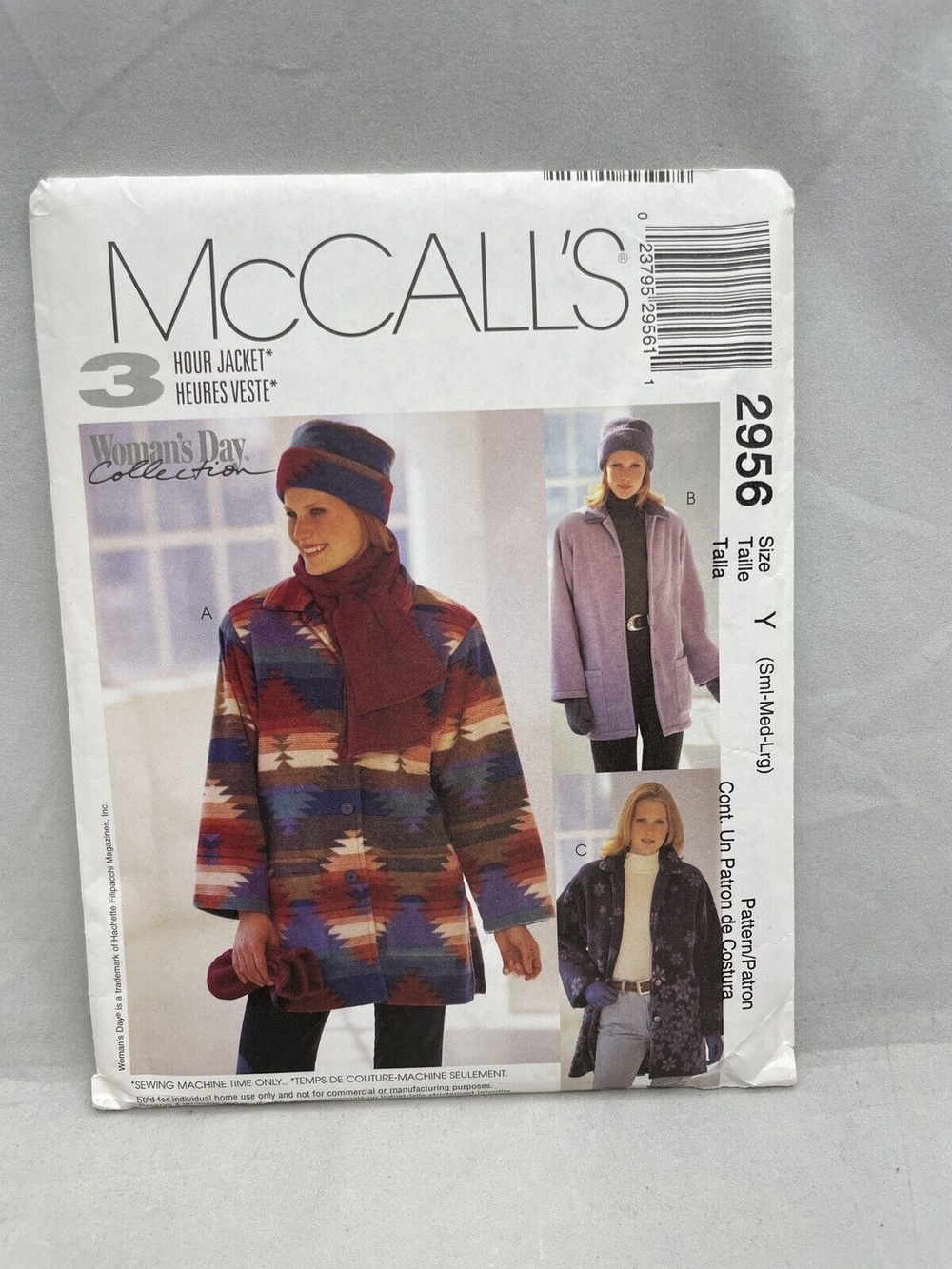 McCall's 2956 Sewing Pattern Small Med Large 3 Hour Jacket Hat Scarf Mittens